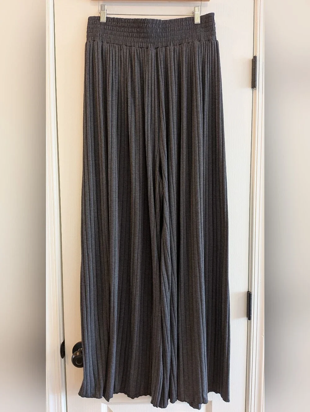Free People Beach Love Me Wide Leg Palazzo Pants Gray Ribbed Bohemian Size L - Picture 3 of 13
